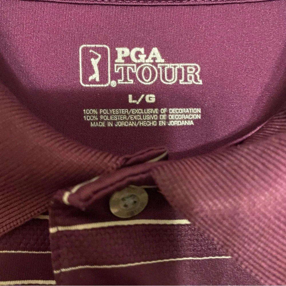 PGA Tour Golf Shirt Mens Large Purple Striped Short Sleeve Moisture Wicking Polo - Picture 3 of 7